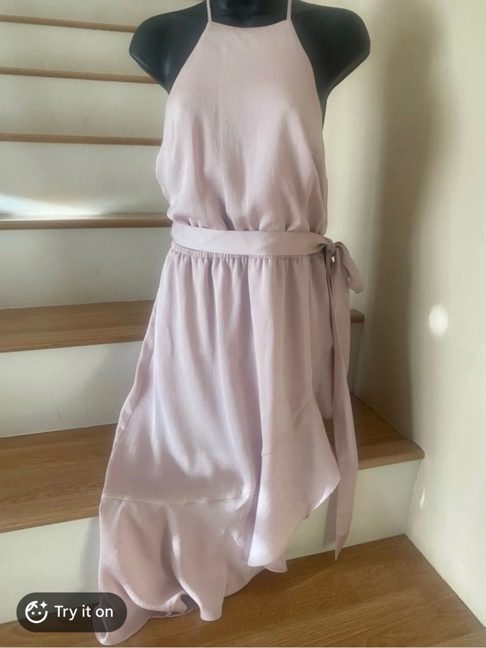Express Blush Pink High-Low Halter Dress with Waist Tie